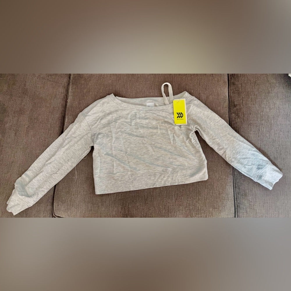All in Motion Girl’s French Terry crew Sweater- cropped, Heather gray, Sz M (8)